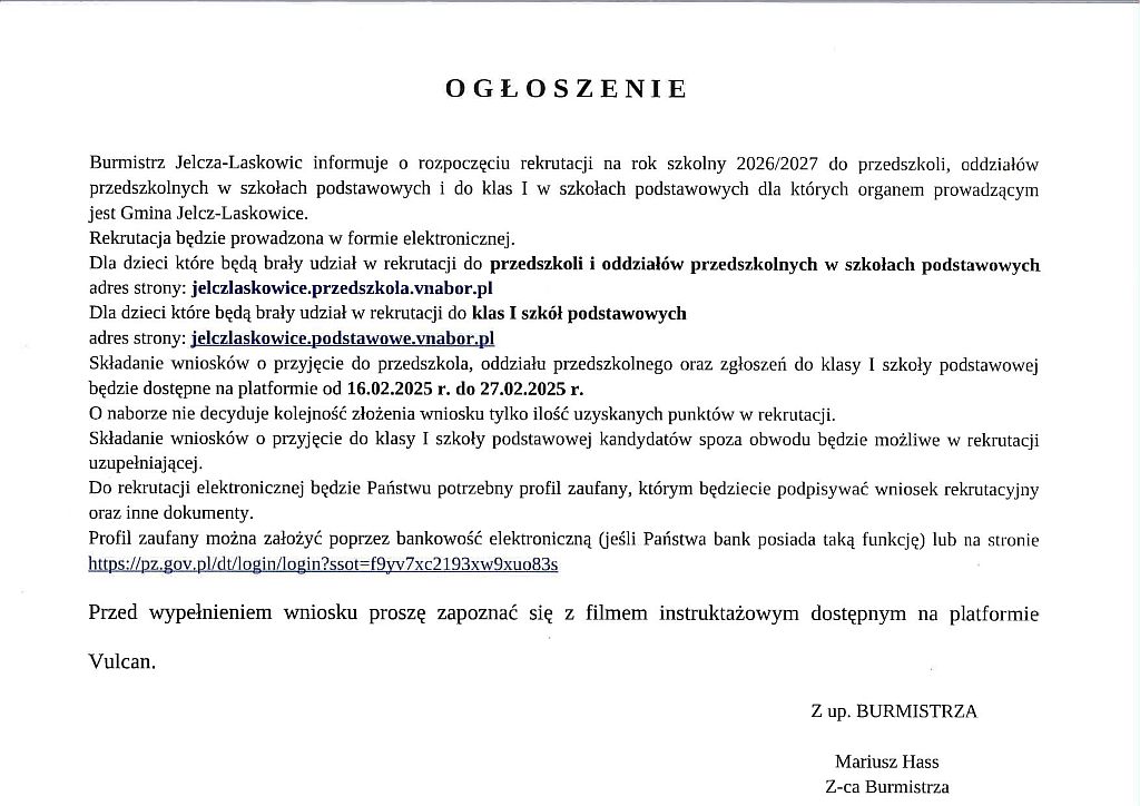 OGŁOSZENIE